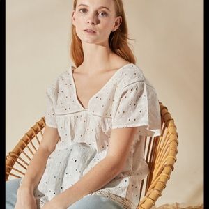 Louizon cream eyelet ruffle summer top in short sleeve boho style